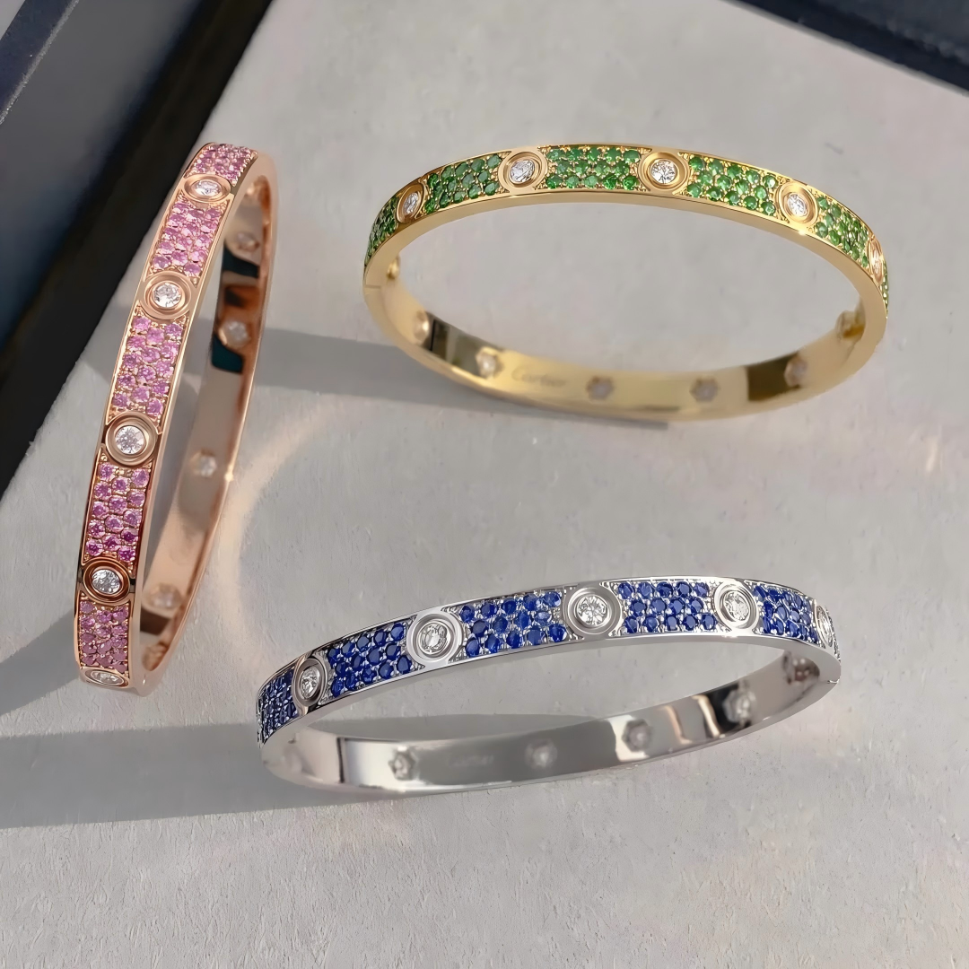 [Oakjuri™ Jewelry] ]Pave Gemstone Love &Force Large Horseshoe Diamond Duo Bracelet Stack Set
