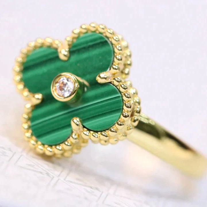 [Okajuri Jewelry]CLOVER MALACHITE RING GOLD DIAMOND