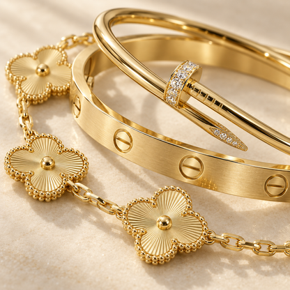 [Oakjuri™ Jewelry] ] Clover & Love & Juste 3-Piece Gold Bracelet Stack Set