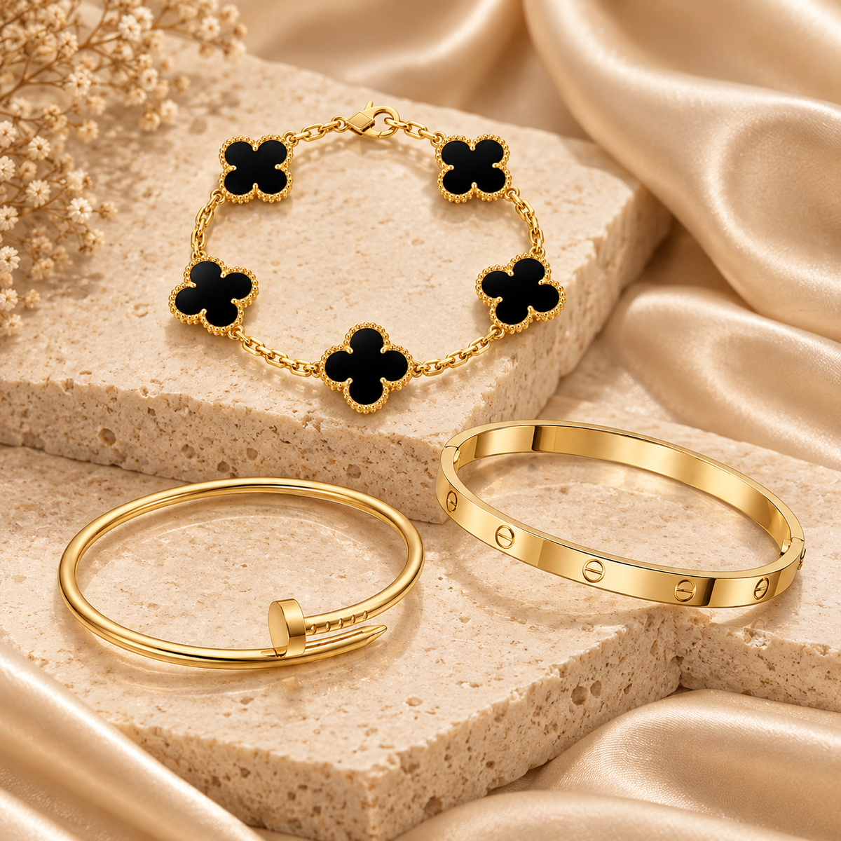 [Oakjuri™ Jewelry] ]Clover & Juste & Lover  Bracelet Stack Set