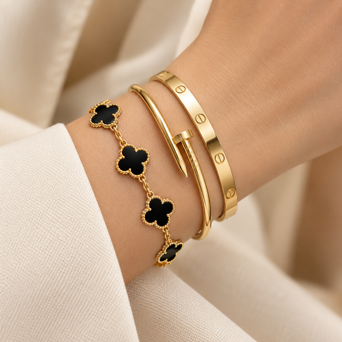 [Oakjuri™ Jewelry] ]Clover & Juste & Lover  Bracelet Stack Set