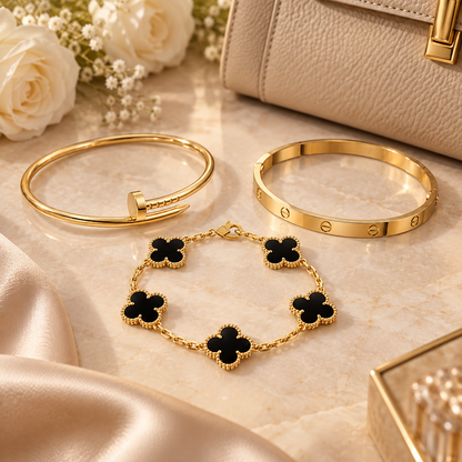 [Oakjuri™ Jewelry] ]Clover & Juste & Lover  Bracelet Stack Set