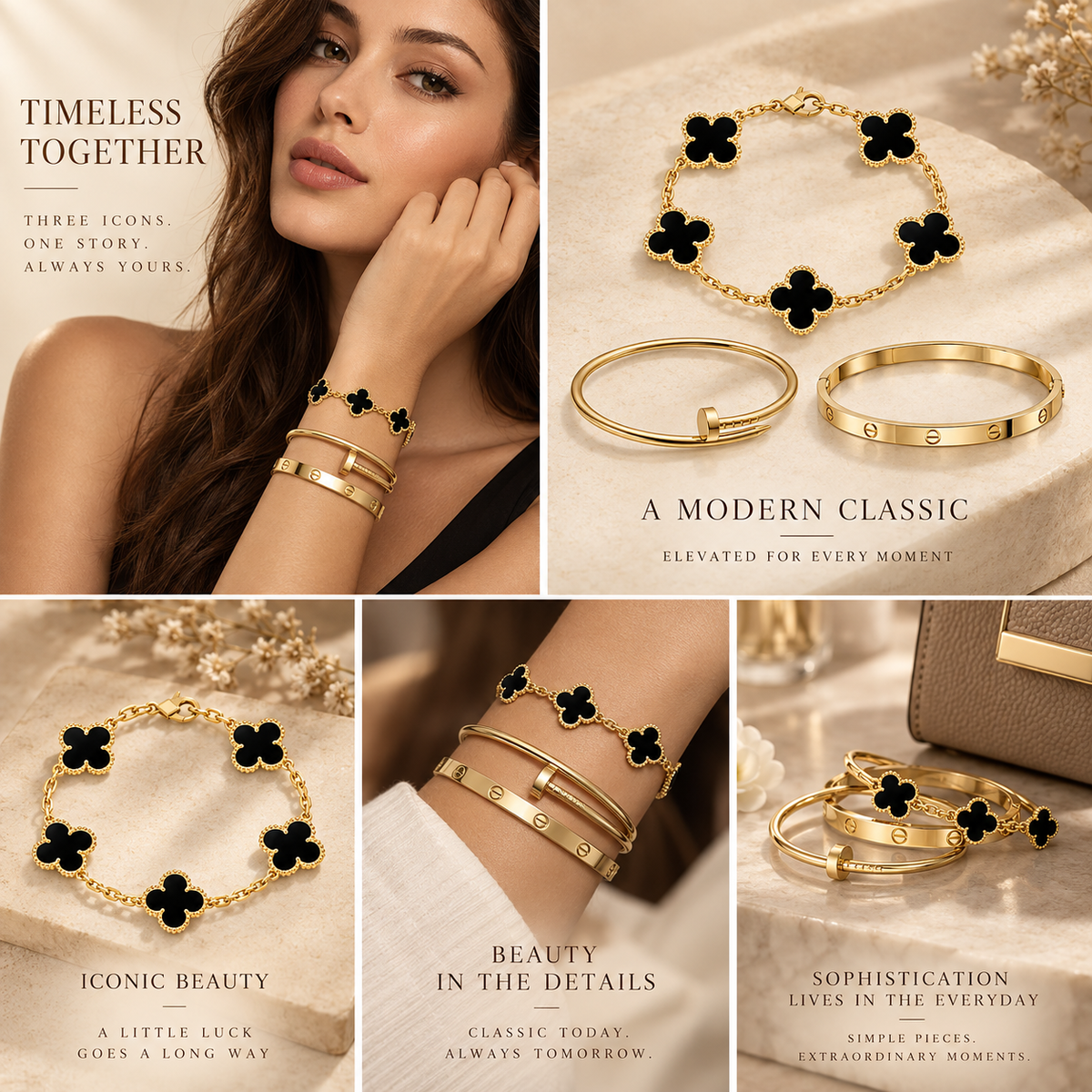 [Oakjuri™ Jewelry] ]Clover & Juste & Lover  Bracelet Stack Set