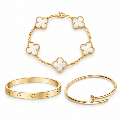 [Oakjuri™ Jewelry] ]Clover & Lover & Juste Bracelet Stack Set