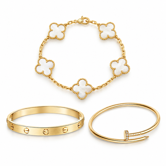 [Oakjuri™ Jewelry] ]Clover & Lover & Juste Bracelet Stack Set