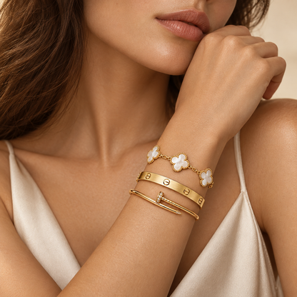 [Oakjuri™ Jewelry] ]Clover & Lover & Juste Bracelet Stack Set
