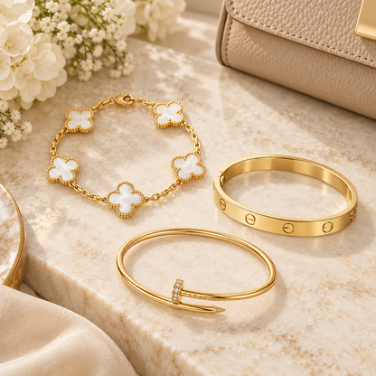 [Oakjuri™ Jewelry] ]Clover & Lover & Juste Bracelet Stack Set