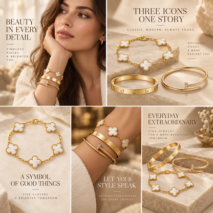 [Oakjuri™ Jewelry] ]Clover & Lover & Juste Bracelet Stack Set