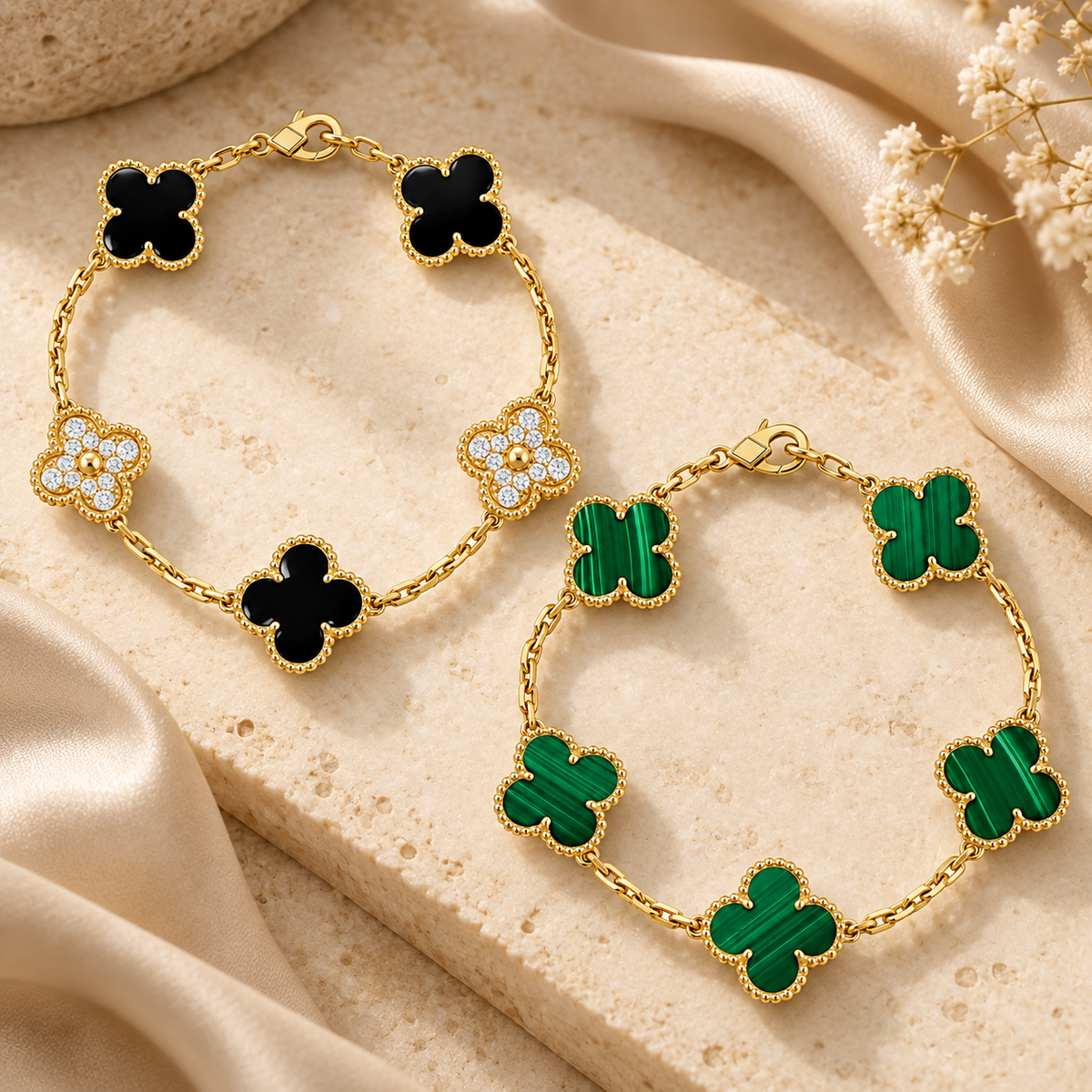 [Oakjuri™ Jewelry] ]Clover 5 Motifs  Duo Bracelet Stack Set