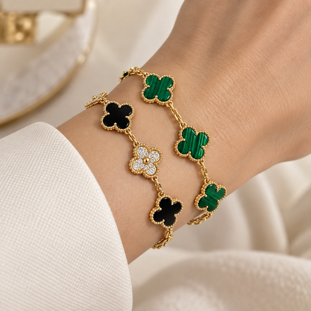 [Oakjuri™ Jewelry] ]Clover 5 Motifs  Duo Bracelet Stack Set