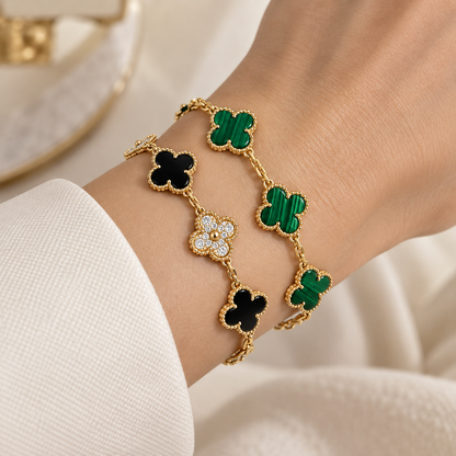 [Oakjuri™ Jewelry] ]Clover 5 Motifs  Duo Bracelet Stack Set