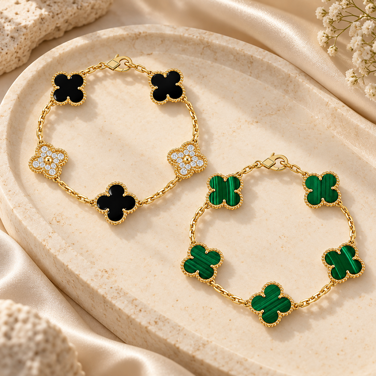 [Oakjuri™ Jewelry] ]Clover 5 Motifs  Duo Bracelet Stack Set