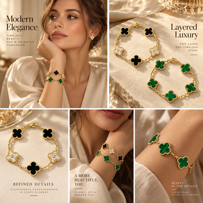 [Oakjuri™ Jewelry] ]Clover 5 Motifs  Duo Bracelet Stack Set