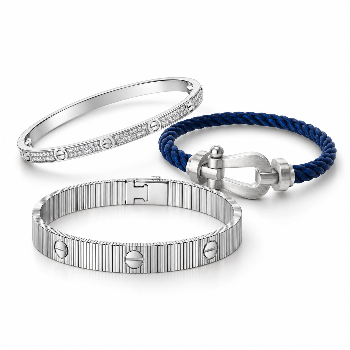 [Oakjuri™ Jewelry] ]Love & Force Large Horseshoe Trio Bracelet Stack Set