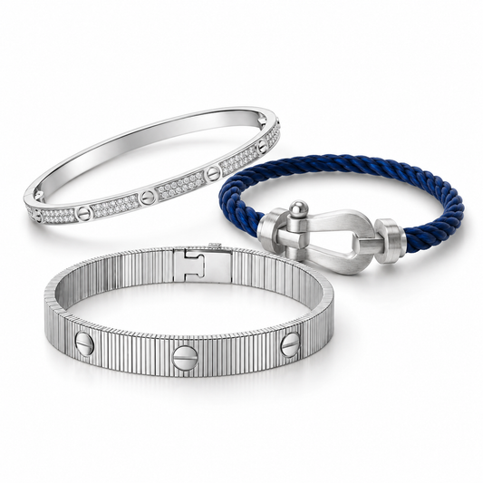 [Oakjuri™ Jewelry] ]Love & Force Large Horseshoe Trio Bracelet Stack Set