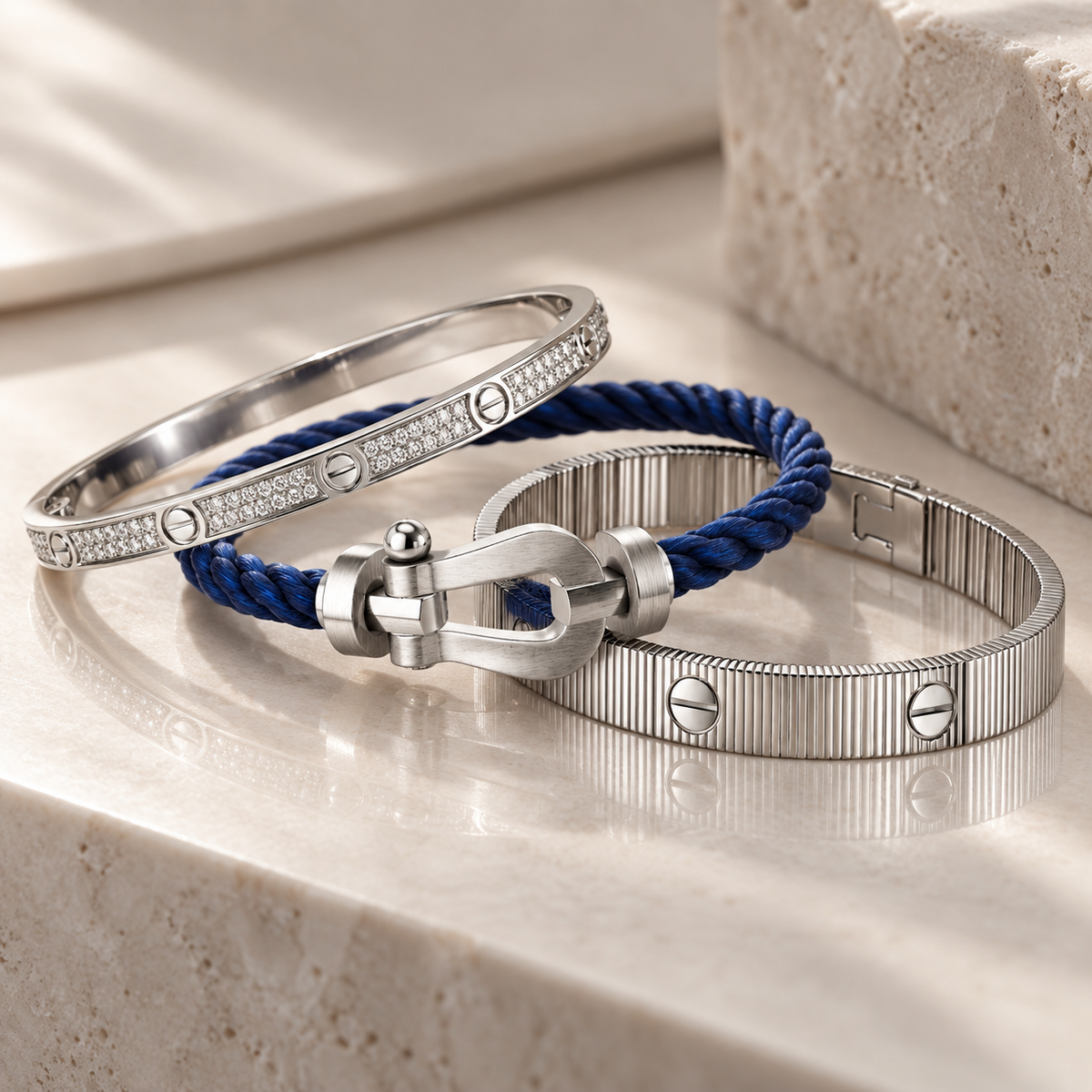 [Oakjuri™ Jewelry] ]Love & Force Large Horseshoe Trio Bracelet Stack Set