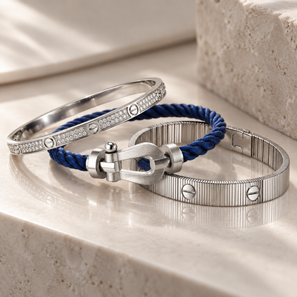 [Oakjuri™ Jewelry] ]Love & Force Large Horseshoe Trio Bracelet Stack Set
