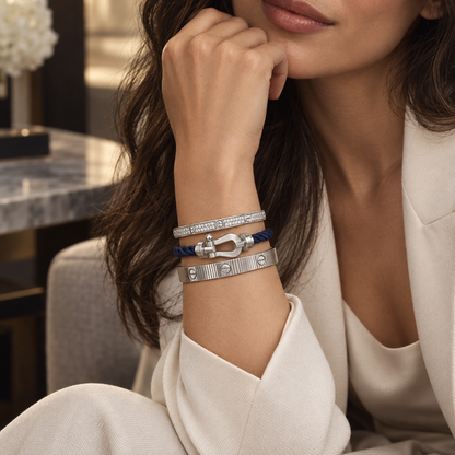 [Oakjuri™ Jewelry] ]Love & Force Large Horseshoe Trio Bracelet Stack Set