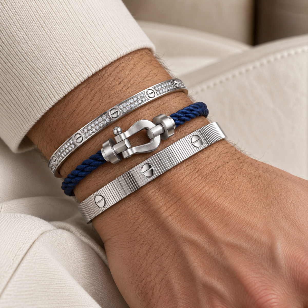 [Oakjuri™ Jewelry] ]Love & Force Large Horseshoe Trio Bracelet Stack Set