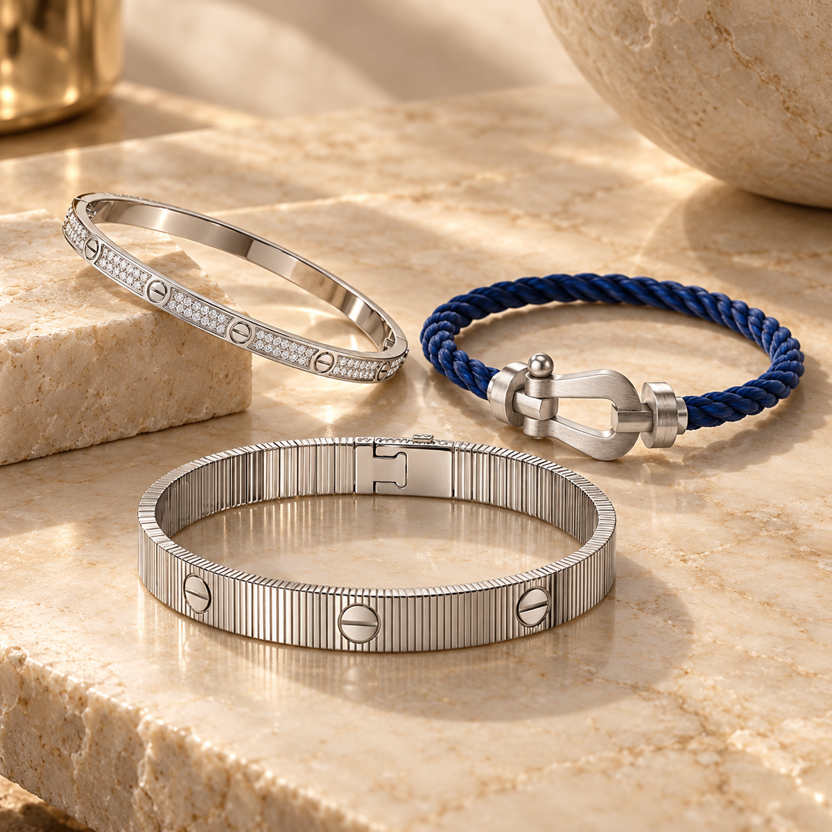 [Oakjuri™ Jewelry] ]Love & Force Large Horseshoe Trio Bracelet Stack Set