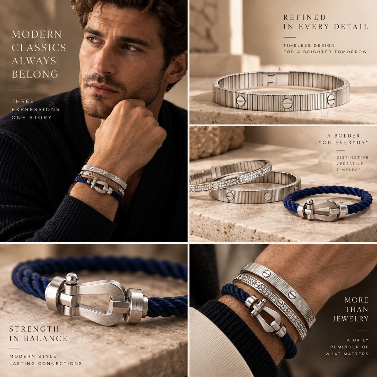 [Oakjuri™ Jewelry] ]Love & Force Large Horseshoe Trio Bracelet Stack Set