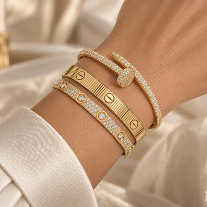 [Oakjuri™ Jewelry] ]Love & Juste Statement Bracelet Trio Stack Set