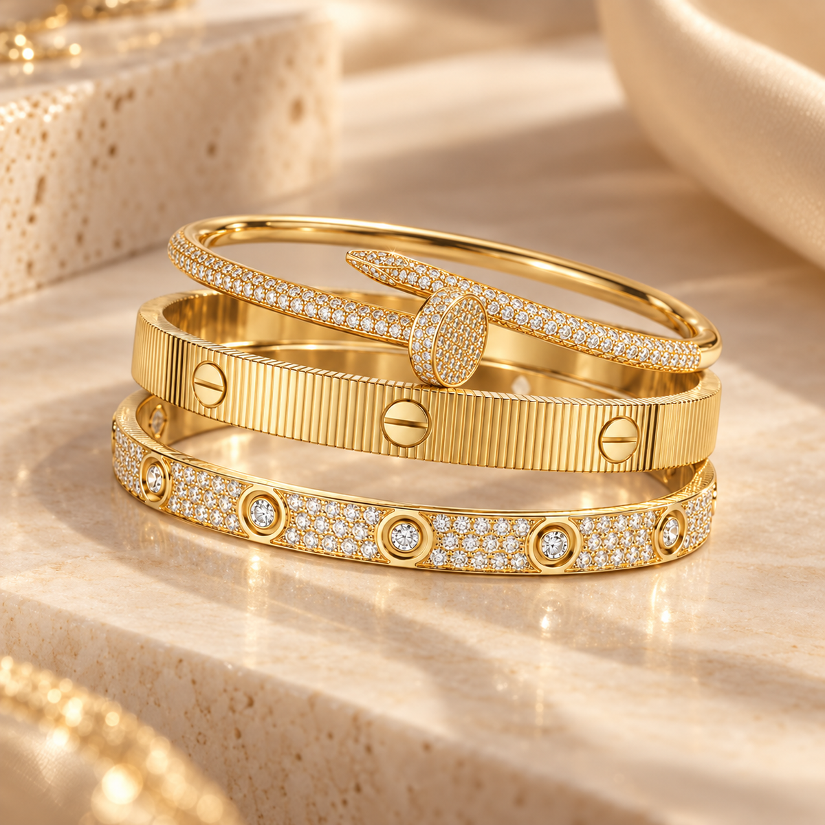 [Oakjuri™ Jewelry] ]Love & Juste Statement Bracelet Trio Stack Set