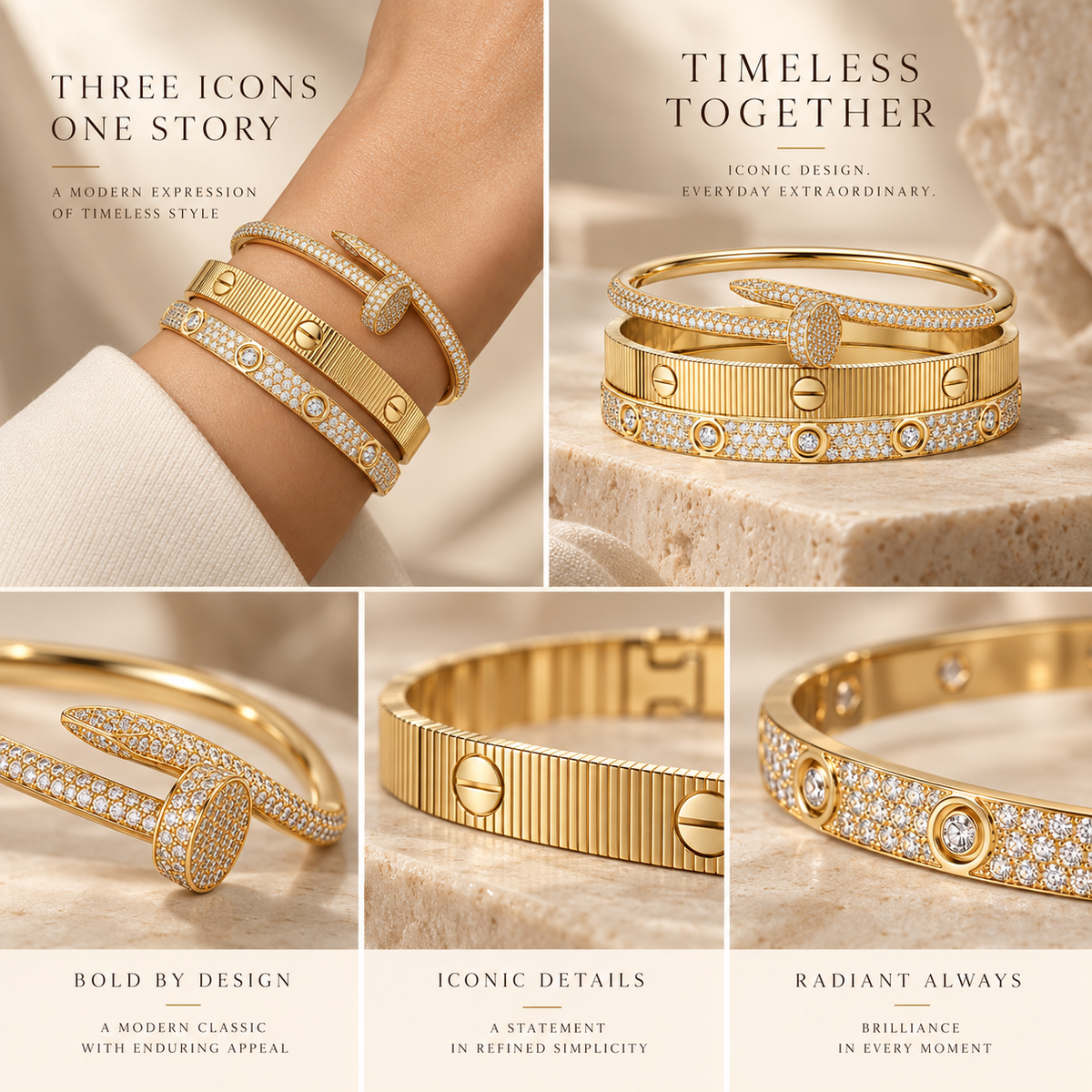 [Oakjuri™ Jewelry] ]Love & Juste Statement Bracelet Trio Stack Set