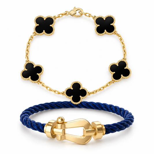 [Oakjuri™ Jewelry] ]Force Horseshoe & Clover 5 Motifs Bracelet Stack Set