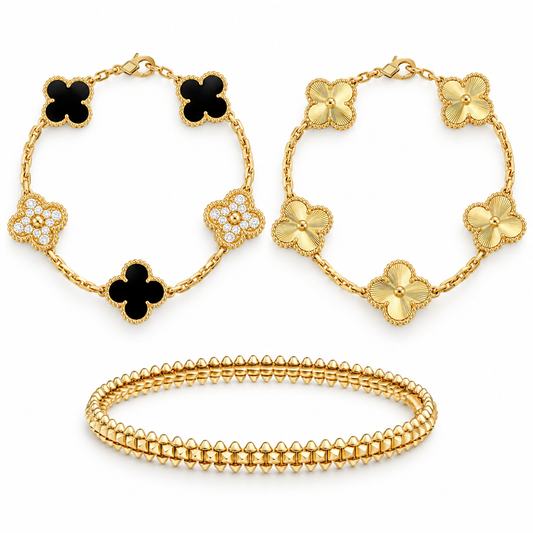 [Oakjuri™ Jewelry] ]Clover & Clash Bracelet 3-Piece Stack set