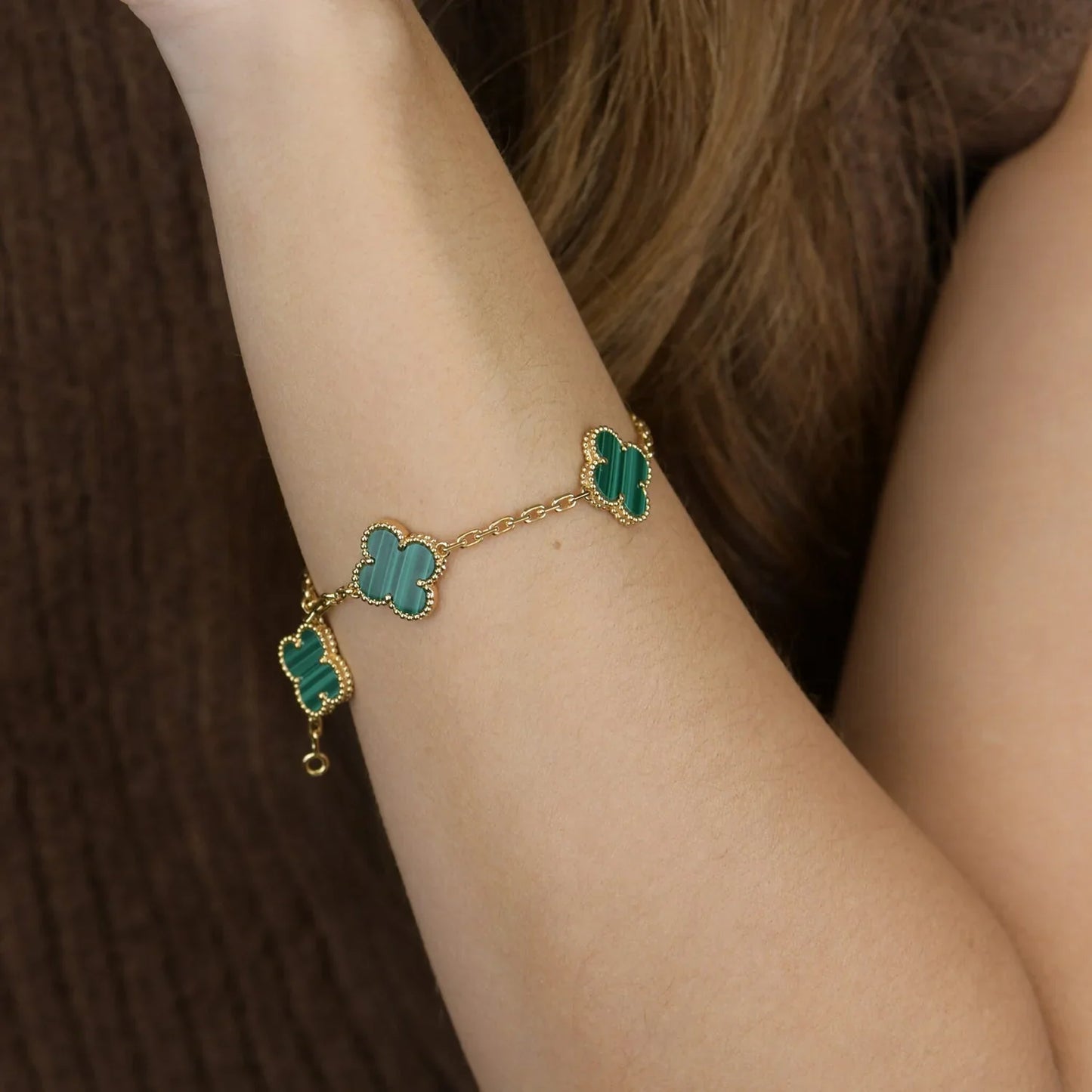 [Okajuri Jewelry] CLOVER 5 MOTIF MALACHITE BRACELET COLLECTION