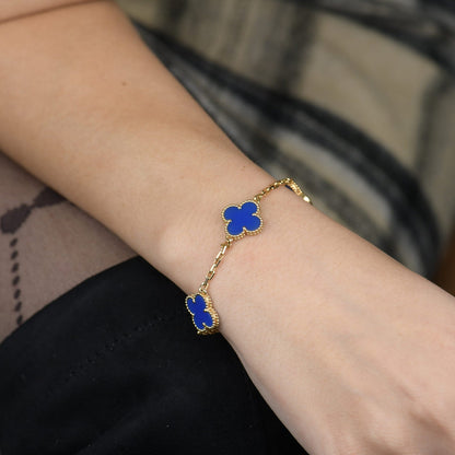 [Okajuri Jewelry]CLOVER 5 MOTIFS BLUE AGATE BRACELET