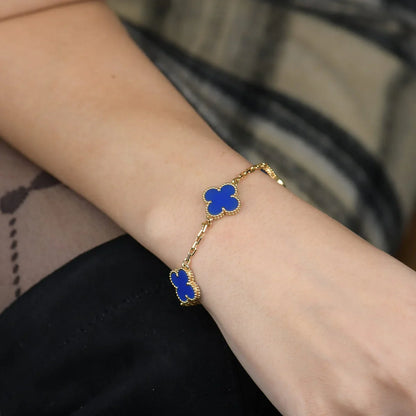 [Okajuri Jewelry] CLOVER 5 MOTIF BLUE AGATE BRACELET COLLECTION