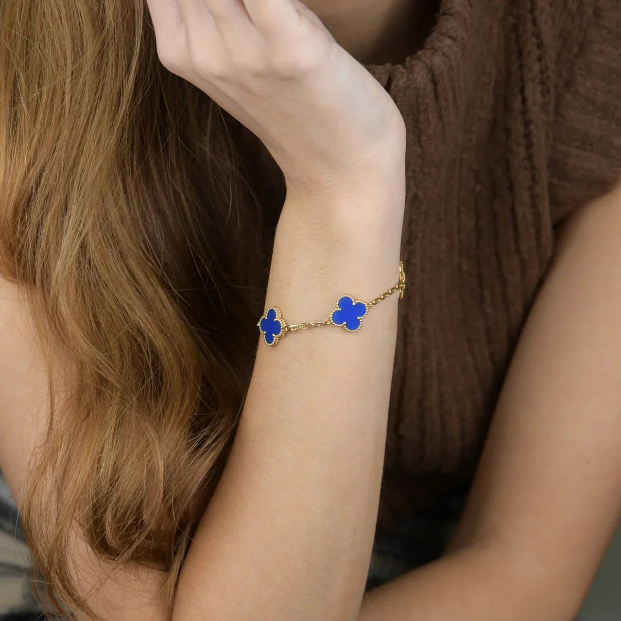 [Okajuri Jewelry] CLOVER 5 MOTIF BLUE AGATE BRACELET COLLECTION