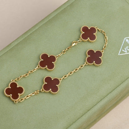 [Okajuri Jewelry]CLOVER 5 MOTIFS RED AGATE  BRACELET