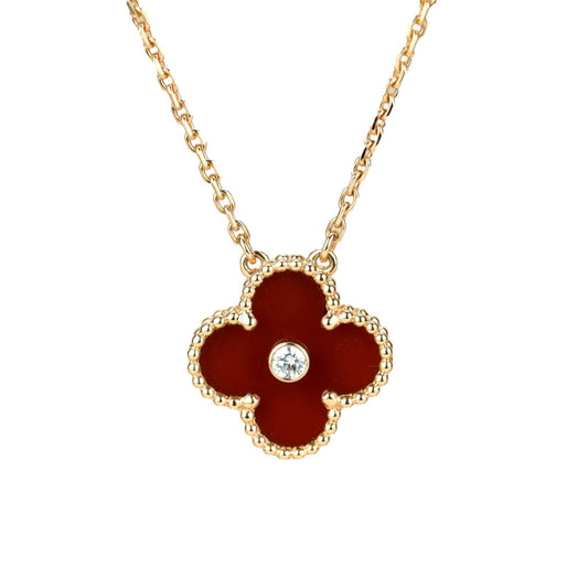 [Okajuri Jewelry]CLOVER 15MM DIAMOND CARNELIAN NECKLACE