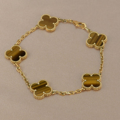 [Okajuri Jewelry]CLOVER  5 MOTIFS TIGER EYE BRACELET