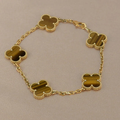 [Okajuri Jewelry] CLOVER 5 MOTIFS TIGER EYE BRACELET COLLECTION