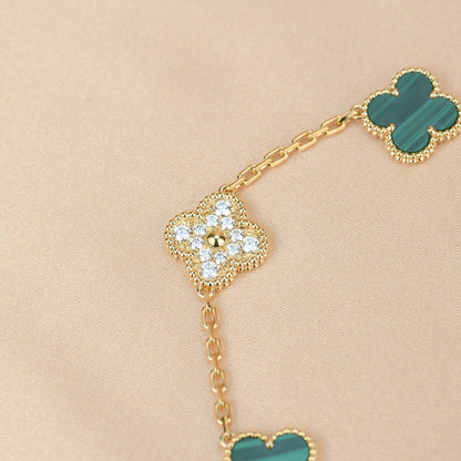 [Okajuri Jewelry]CLOVER  5 MOTIF MALACHITE DIAMOND BRACELET