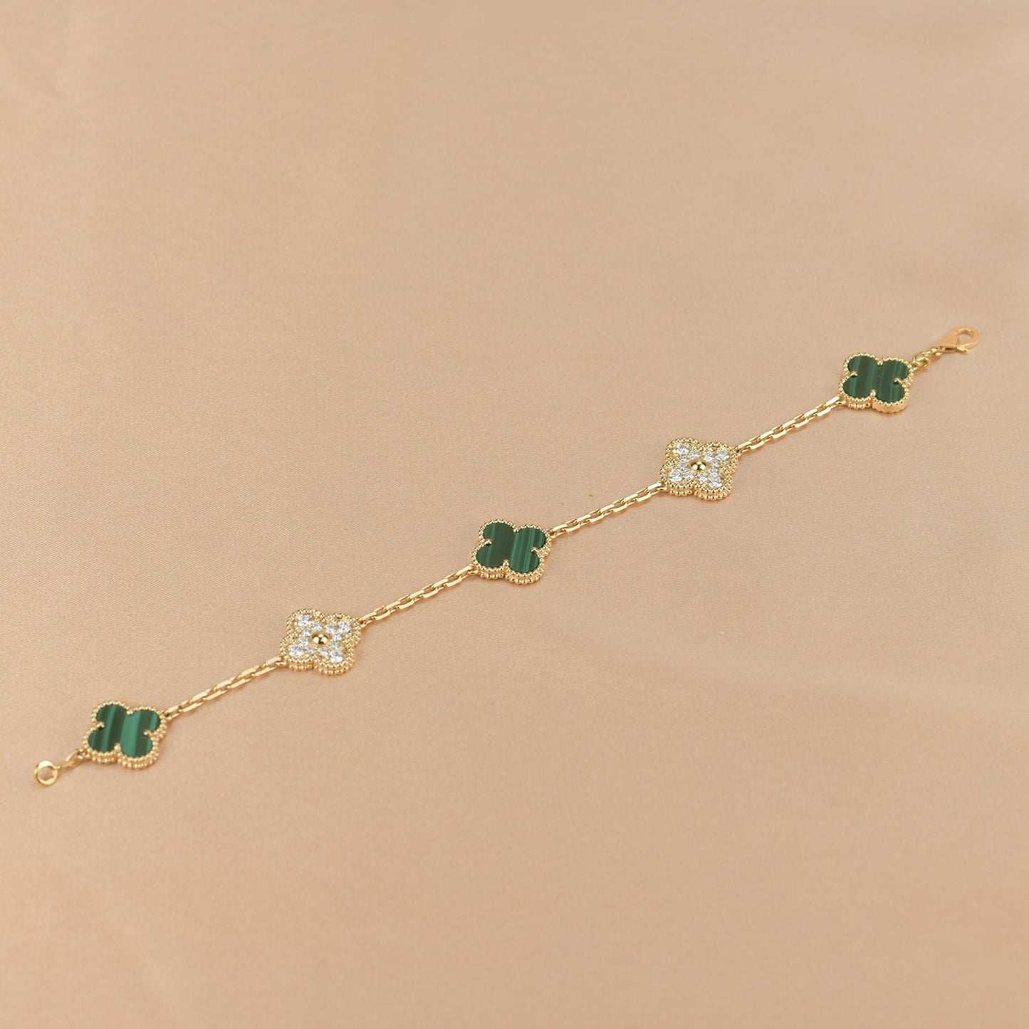[Okajuri Jewelry]CLOVER  5 MOTIF MALACHITE DIAMOND BRACELET