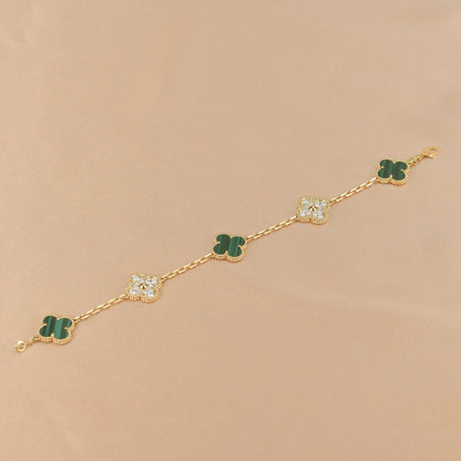 [Okajuri Jewelry]CLOVER  5 MOTIF MALACHITE DIAMOND BRACELET
