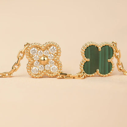 [Okajuri Jewelry]CLOVER  5 MOTIF MALACHITE DIAMOND BRACELET