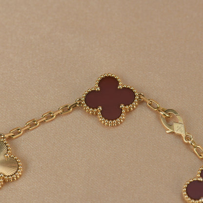 [Okajuri Jewelry]CLOVER  5 MOTIFS CARNELIAN GOLD BRACELET