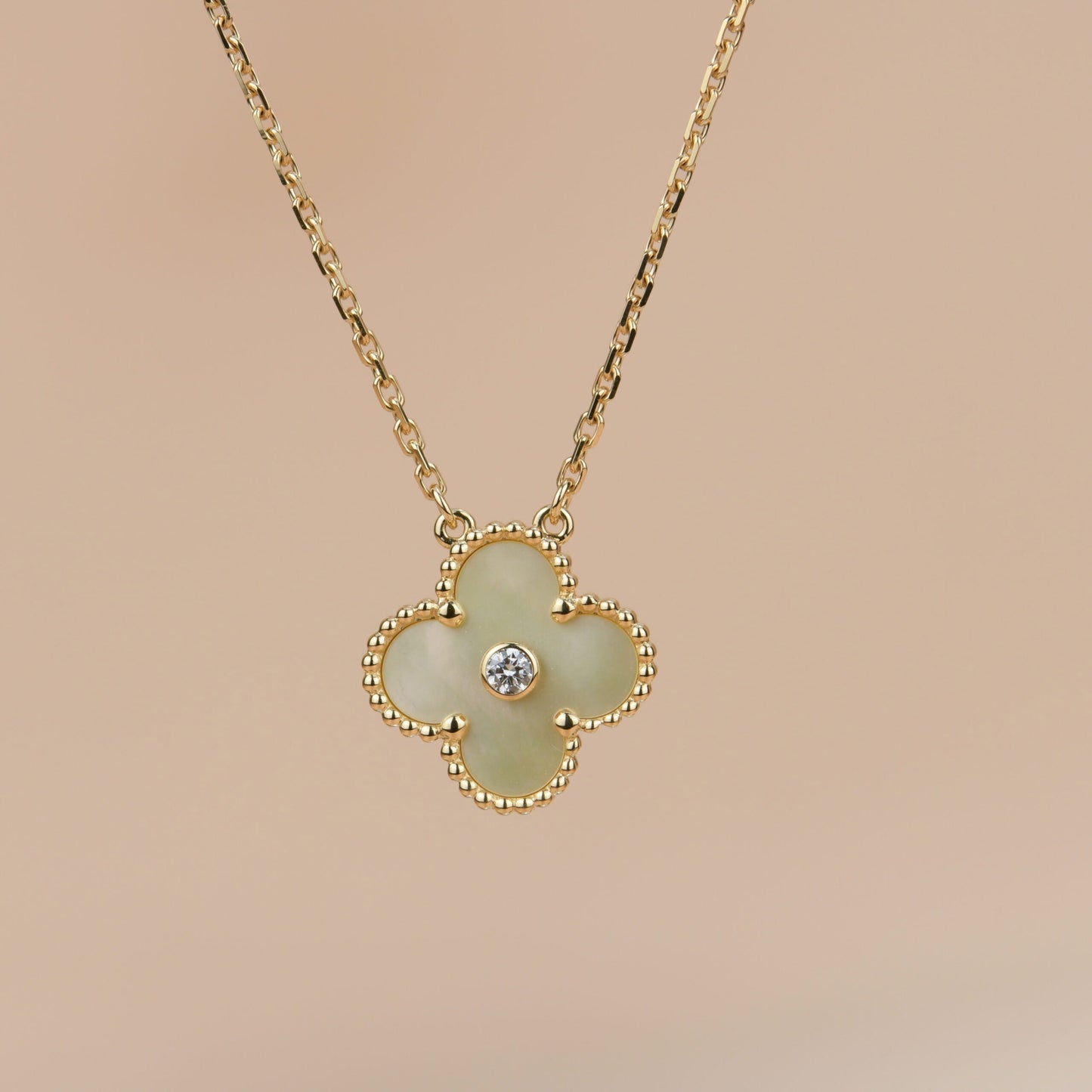 [Okajuri Jewelry]CLOVER 15MM DIAMOND GOLD MOTHER OF PEARL NECKLACE