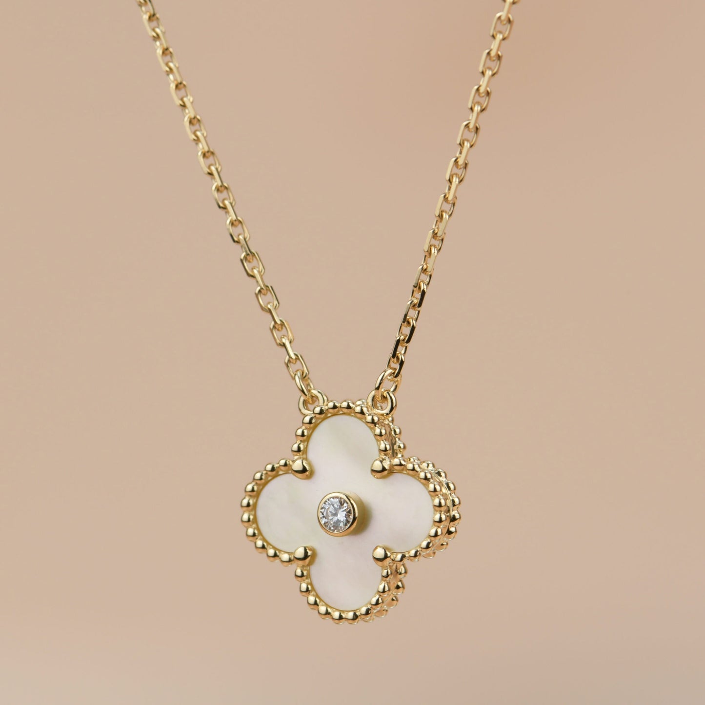 [Okajuri Jewelry]CLOVER 15MM DIAMOND GOLD MOTHER OF PEARL NECKLACE
