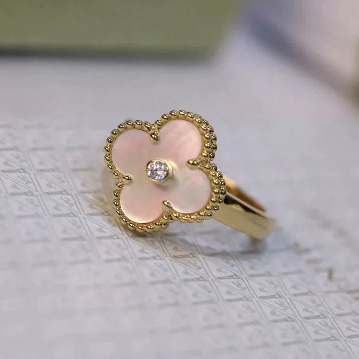 [Okajuri Jewelry]CLOVER PINK MOP RING GOLD DIAMOND