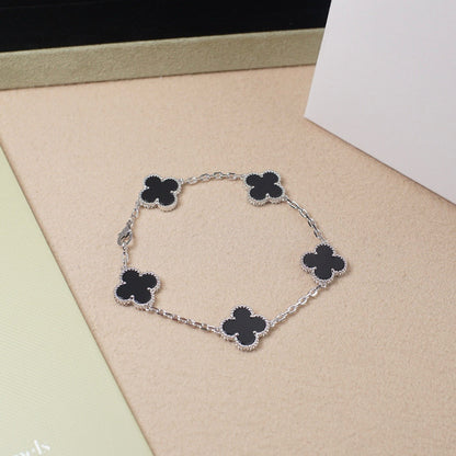 [Okajuri Jewelry]CLOVER 5 MOTIF ONYXS  BRACELET SILVER