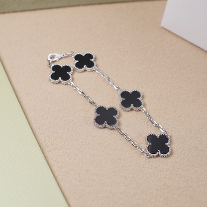 [Okajuri Jewelry]CLOVER 5 MOTIF ONYXS  BRACELET SILVER