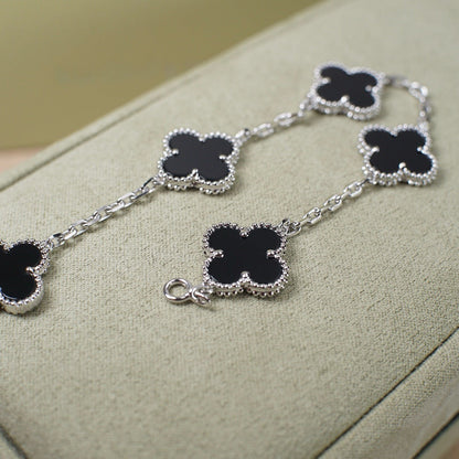 [Okajuri Jewelry]CLOVER 5 MOTIF ONYXS  BRACELET SILVER