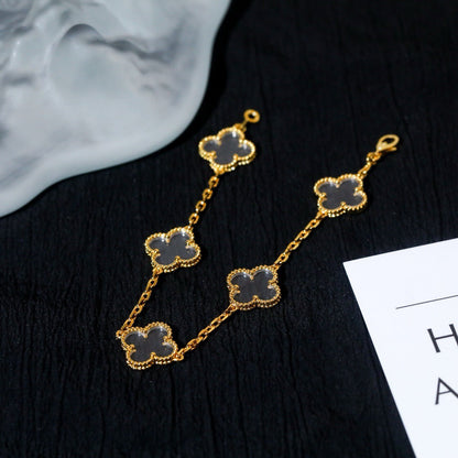 [Okajuri Jewelry]CLOVER 5 MOTIF ROCK CRYSTAL PINK GOLD BRACELET